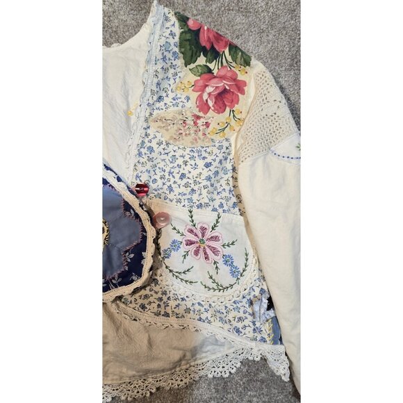 OOAK Magnolia Boho Indie Jacket Upcycle VTG Flour Sack Oversized Short L - XL - Picture 7 of 16